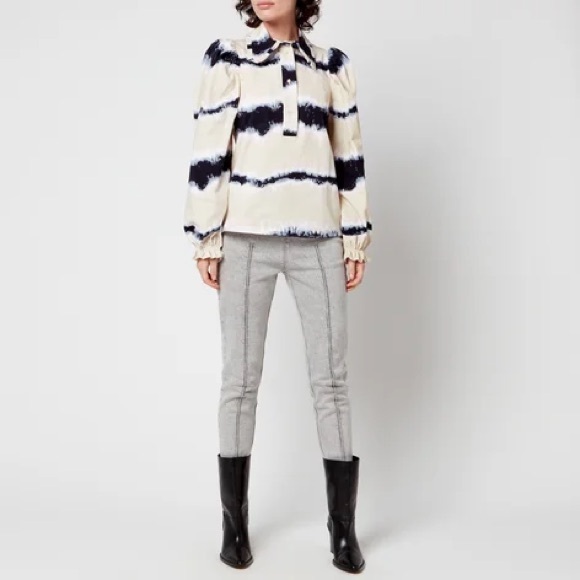 Munthe Tresco Tie Dye Button Down Shirt Sand Navy Pink Size 2 / 34 EUC - Picture 4 of 13